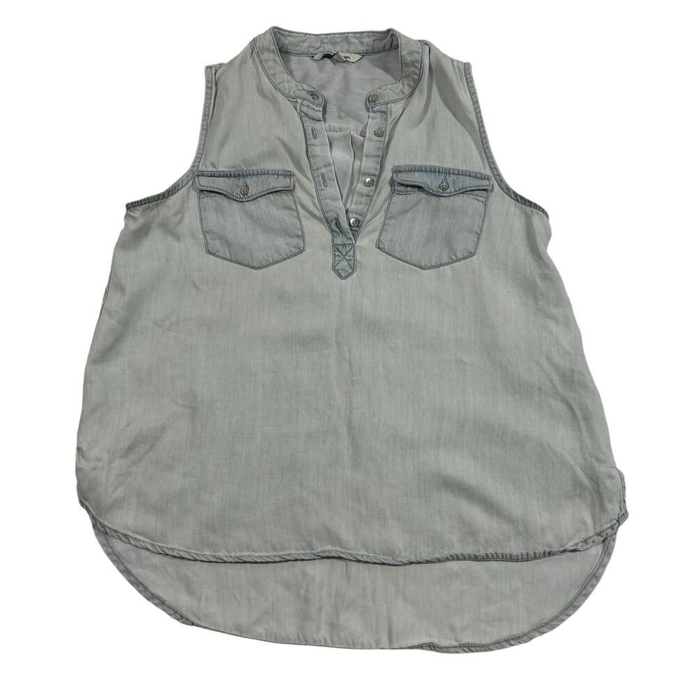 Calvin Klein Jeans Sleeveless Tencel Chambray Top Sz S Utility Shirt Button Up